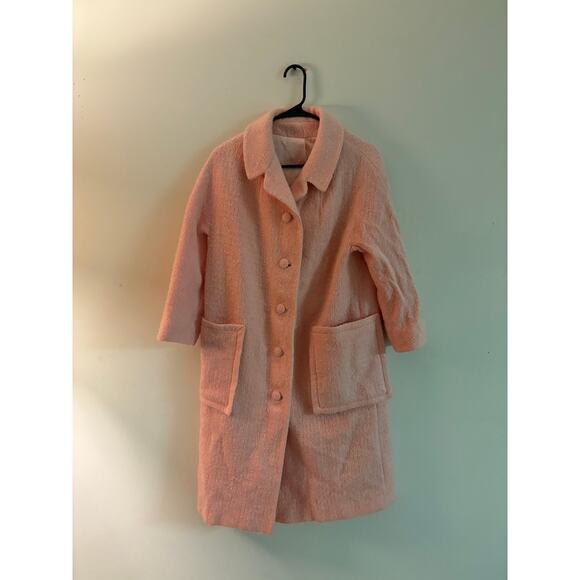 Vintage Jackets & Blazers - Vintage Pink Textured Coat with Large Pockets | Mid Century Mod Style | Size M